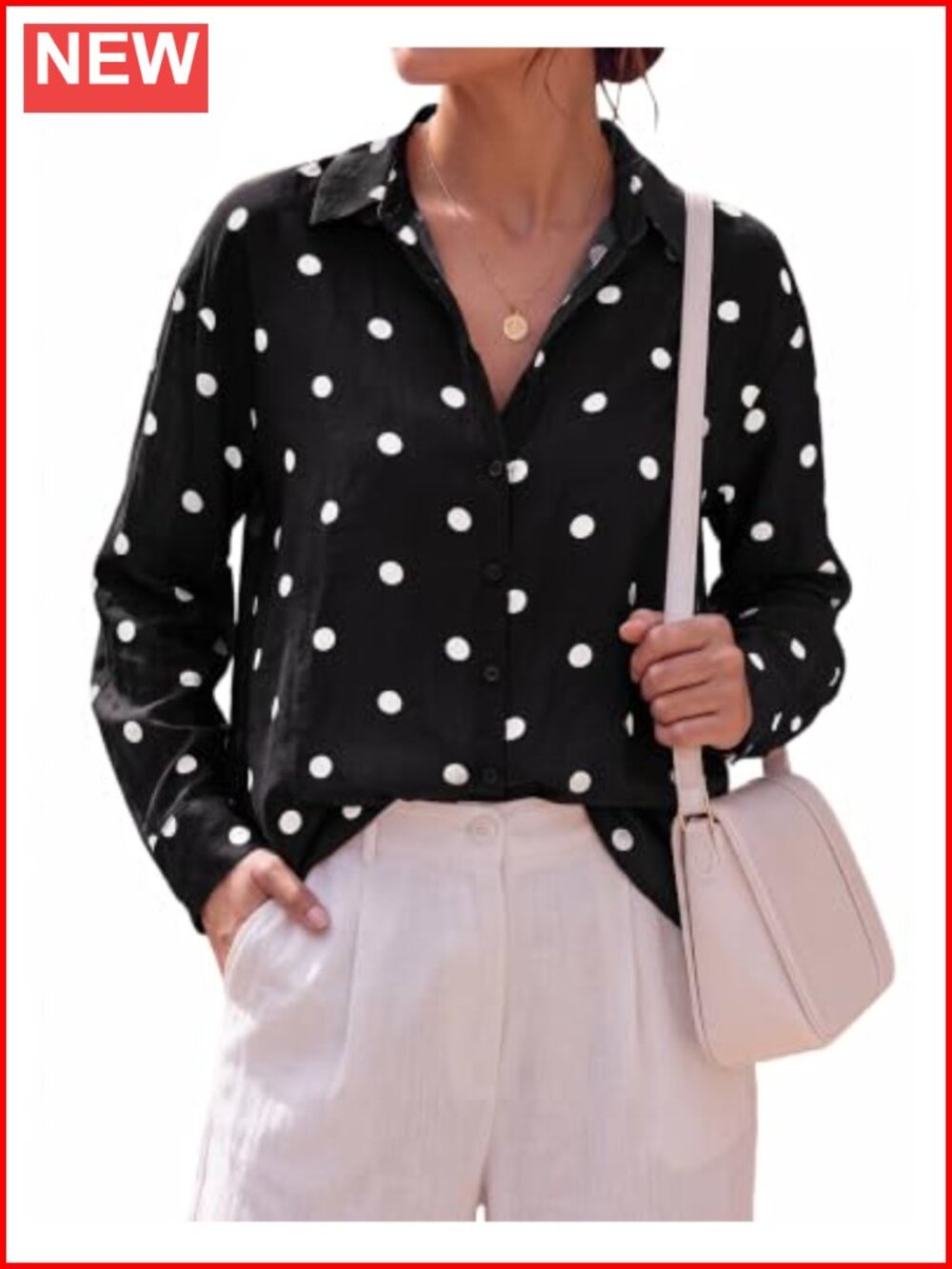 Womens Blouse Button Down Floral Polka Dot Long Sleeve Dressy